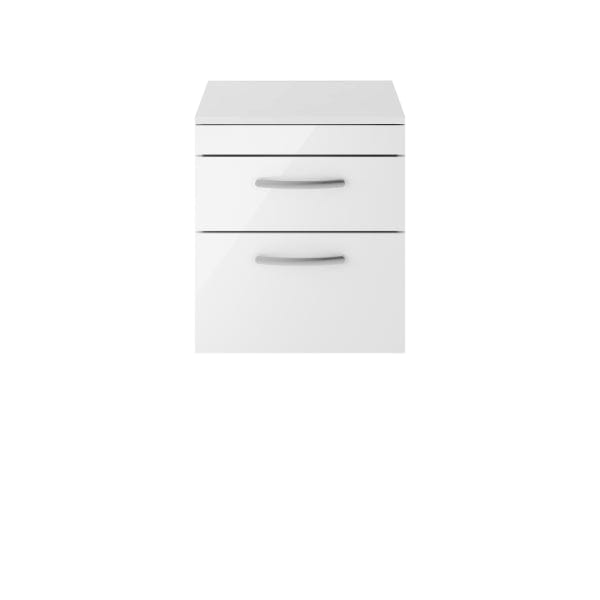 Nuie Wall Hung Vanity Units,Modern Vanity Units,Basins With Wall Hung Vanity Units,Nuie Gloss White Nuie Athena 2 Drawer Wall Hung Vanity Unit With Worktop 500mm Wide