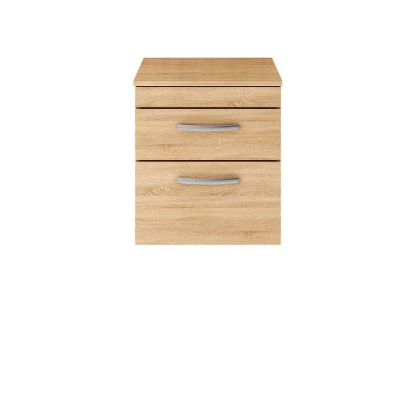Nuie Wall Hung Vanity Units,Modern Vanity Units,Basins With Wall Hung Vanity Units,Nuie Natural Oak Nuie Athena 2 Drawer Wall Hung Vanity Unit With Worktop 500mm Wide