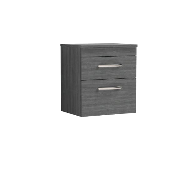Nuie Wall Hung Vanity Units,Modern Vanity Units,Basins With Wall Hung Vanity Units,Nuie Anthracite Woodgrain Nuie Athena 2 Drawer Wall Hung Vanity Unit With Worktop 500mm Wide