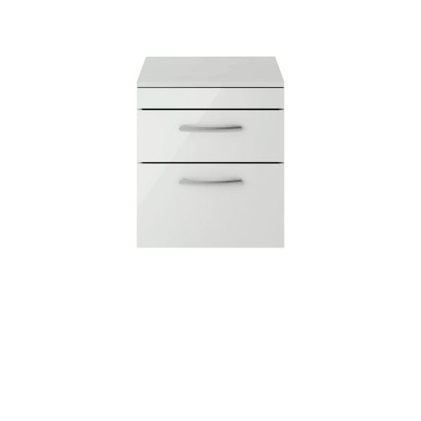 Nuie Wall Hung Vanity Units,Modern Vanity Units,Basins With Wall Hung Vanity Units,Nuie Gloss Grey Mist Nuie Athena 2 Drawer Wall Hung Vanity Unit With Worktop 500mm Wide