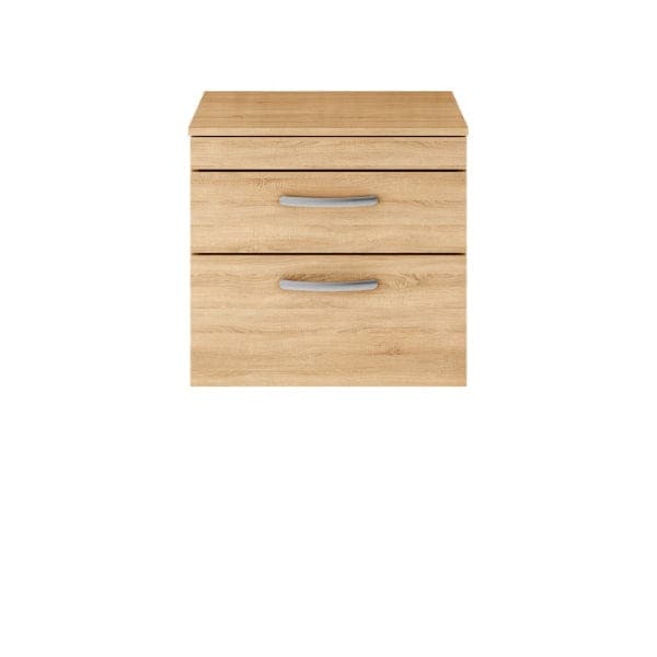 Nuie Wall Hung Vanity Units,Modern Vanity Units,Basins With Wall Hung Vanity Units,Nuie Natural Oak Nuie Athena 2 Drawer Wall Hung Vanity Unit With Worktop 600mm Wide