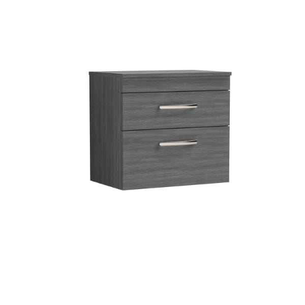 Nuie Wall Hung Vanity Units,Modern Vanity Units,Basins With Wall Hung Vanity Units,Nuie Anthracite Woodgrain Nuie Athena 2 Drawer Wall Hung Vanity Unit With Worktop 600mm Wide