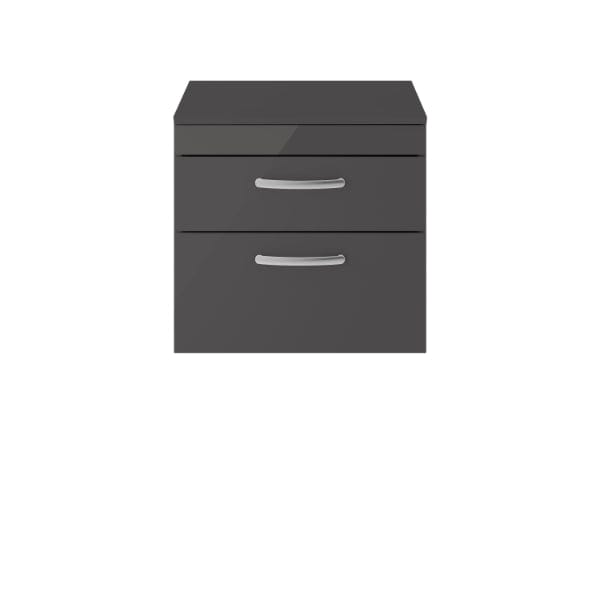 Nuie Wall Hung Vanity Units,Modern Vanity Units,Basins With Wall Hung Vanity Units,Nuie Gloss Grey Nuie Athena 2 Drawer Wall Hung Vanity Unit With Worktop 600mm Wide