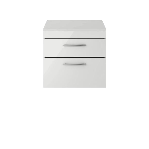 Nuie Wall Hung Vanity Units,Modern Vanity Units,Basins With Wall Hung Vanity Units,Nuie Gloss Grey Mist Nuie Athena 2 Drawer Wall Hung Vanity Unit With Worktop 600mm Wide