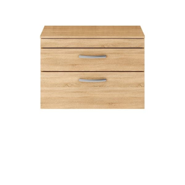 Nuie Wall Hung Vanity Units,Modern Vanity Units,Basins With Wall Hung Vanity Units,Nuie Natural Oak Nuie Athena 2 Drawer Wall Hung Vanity Unit With Worktop 800mm Wide