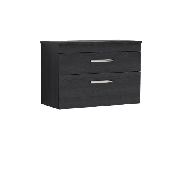 Nuie Wall Hung Vanity Units,Modern Vanity Units,Basins With Wall Hung Vanity Units,Nuie Charcoal Black Nuie Athena 2 Drawer Wall Hung Vanity Unit With Worktop 800mm Wide