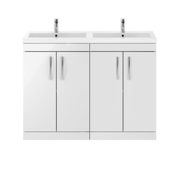 Nuie Floor Standing Vanity Units,Modern Vanity Units,Basins With Floor Standing Vanity Units,Nuie Gloss White Nuie Athena 4 Door Floorstanding Vanity Unit With Double Basin 1200mm Wide