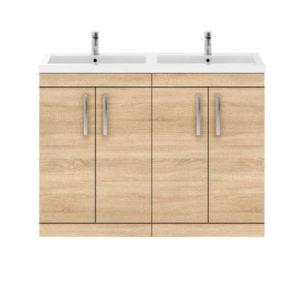 Nuie Floor Standing Vanity Units,Modern Vanity Units,Basins With Floor Standing Vanity Units,Nuie Natural Oak Nuie Athena 4 Door Floorstanding Vanity Unit With Double Basin 1200mm Wide