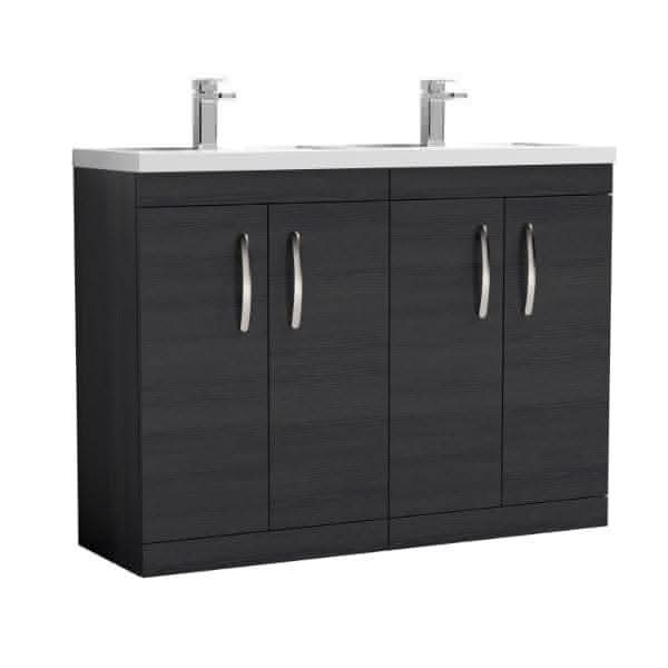 Nuie Floor Standing Vanity Units,Modern Vanity Units,Basins With Floor Standing Vanity Units,Nuie Charcoal Black Nuie Athena 4 Door Floorstanding Vanity Unit With Double Basin 1200mm Wide