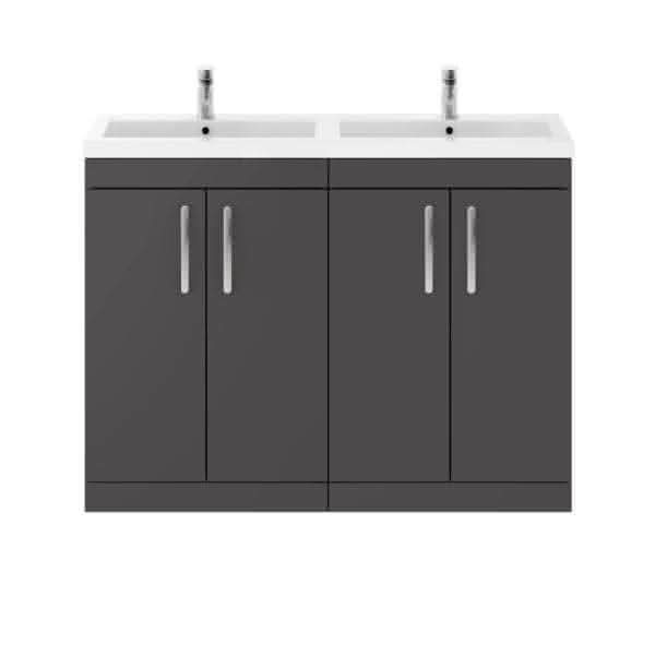 Nuie Floor Standing Vanity Units,Modern Vanity Units,Basins With Floor Standing Vanity Units,Nuie Gloss Grey Nuie Athena 4 Door Floorstanding Vanity Unit With Double Basin 1200mm Wide