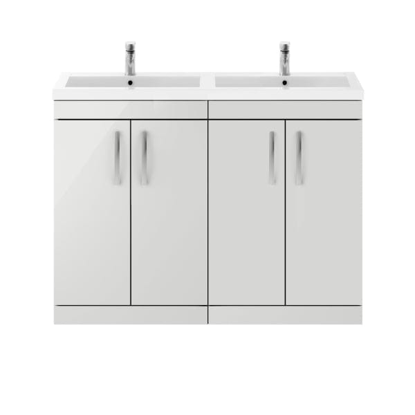 Nuie Floor Standing Vanity Units,Modern Vanity Units,Basins With Floor Standing Vanity Units,Nuie Gloss Grey Mist Nuie Athena 4 Door Floorstanding Vanity Unit With Double Basin 1200mm Wide