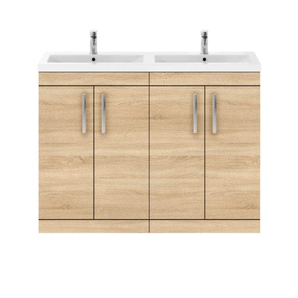 Nuie Floor Standing Vanity Units,Modern Vanity Units,Basins With Floor Standing Vanity Units,Nuie Natural Oak Nuie Athena 4 Door Floorstanding Vanity Unit With Double Ceramic Basin 1200mm Wide