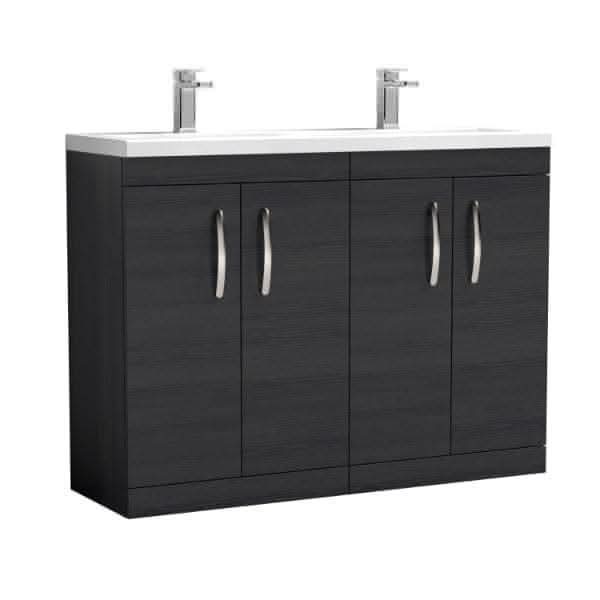 Nuie Floor Standing Vanity Units,Modern Vanity Units,Basins With Floor Standing Vanity Units,Nuie Charcoal Black Nuie Athena 4 Door Floorstanding Vanity Unit With Double Ceramic Basin 1200mm Wide