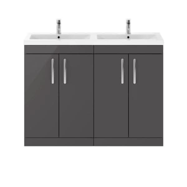 Nuie Floor Standing Vanity Units,Modern Vanity Units,Basins With Floor Standing Vanity Units,Nuie Gloss Grey Nuie Athena 4 Door Floorstanding Vanity Unit With Double Ceramic Basin 1200mm Wide