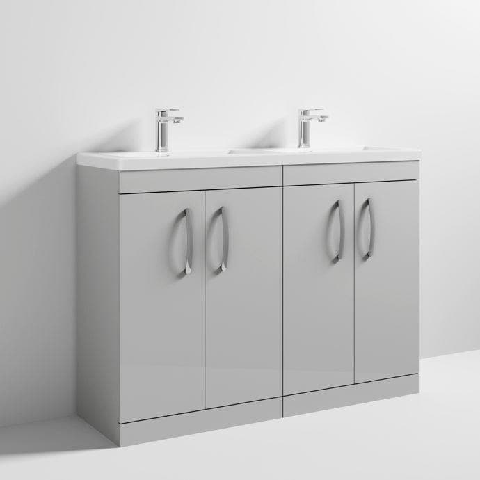 Nuie Floor Standing Vanity Units,Modern Vanity Units,Basins With Floor Standing Vanity Units,Nuie Gloss Grey Mist Nuie Athena 4 Door Floorstanding Vanity Unit With Double Ceramic Basin 1200mm Wide