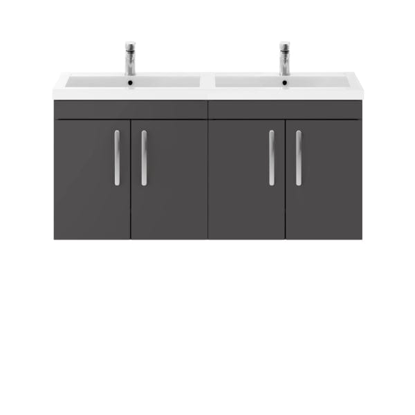 Nuie Wall Hung Vanity Units,Modern Vanity Units,Basins With Wall Hung Vanity Units,Nuie Gloss Grey Nuie Athena 4 Door Wall Hung Vanity Unit With Double Basin 1200mm Wide