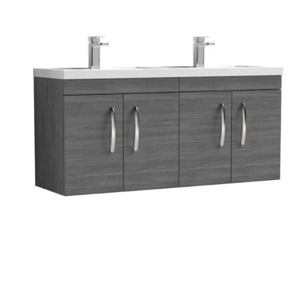 Nuie Wall Hung Vanity Units,Modern Vanity Units,Basins With Wall Hung Vanity Units,Nuie Anthracite Woodgrain Nuie Athena 4 Door Wall Hung Vanity Unit With Double Basin 1200mm Wide