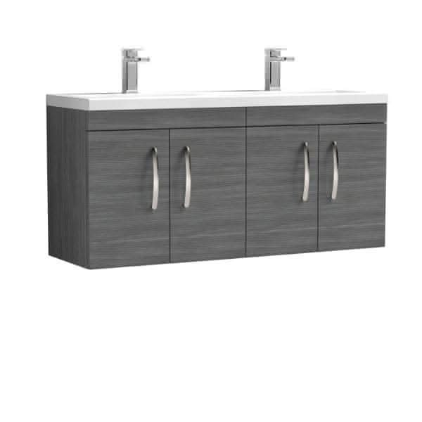 Nuie Wall Hung Vanity Units,Modern Vanity Units,Basins With Wall Hung Vanity Units,Nuie Anthracite Woodgrain Nuie Athena 4 Door Wall Hung Vanity Unit With Double Ceramic Basin 1200mm Wide