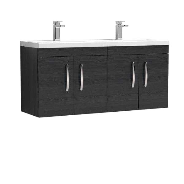 Nuie Wall Hung Vanity Units,Modern Vanity Units,Basins With Wall Hung Vanity Units,Nuie Charcoal Black Nuie Athena 4 Door Wall Hung Vanity Unit With Double Ceramic Basin 1200mm Wide