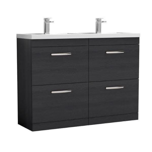 Nuie Floor Standing Vanity Units,Modern Vanity Units,Basins With Floor Standing Vanity Units,Nuie Charcoal Black Nuie Athena 4 Drawer Floorstanding Vanity Unit With Double Basin 1200mm Wide