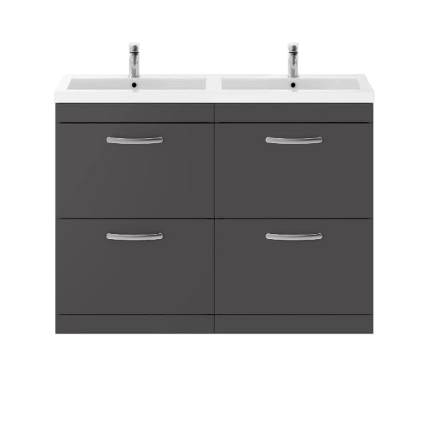 Nuie Floor Standing Vanity Units,Modern Vanity Units,Basins With Floor Standing Vanity Units,Nuie Gloss Grey Nuie Athena 4 Drawer Floorstanding Vanity Unit With Double Basin 1200mm Wide