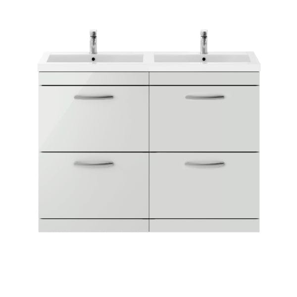 Nuie Floor Standing Vanity Units,Modern Vanity Units,Basins With Floor Standing Vanity Units,Nuie Gloss Grey Mist Nuie Athena 4 Drawer Floorstanding Vanity Unit With Double Basin 1200mm Wide
