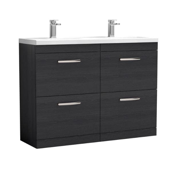 Nuie Floor Standing Vanity Units,Modern Vanity Units,Basins With Floor Standing Vanity Units,Nuie Charcoal Black Nuie Athena 4 Drawer Floorstanding Vanity Unit With Double Ceramic Basin 1200mm Wide