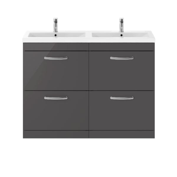 Nuie Floor Standing Vanity Units,Modern Vanity Units,Basins With Floor Standing Vanity Units,Nuie Gloss Grey Nuie Athena 4 Drawer Floorstanding Vanity Unit With Double Ceramic Basin 1200mm Wide