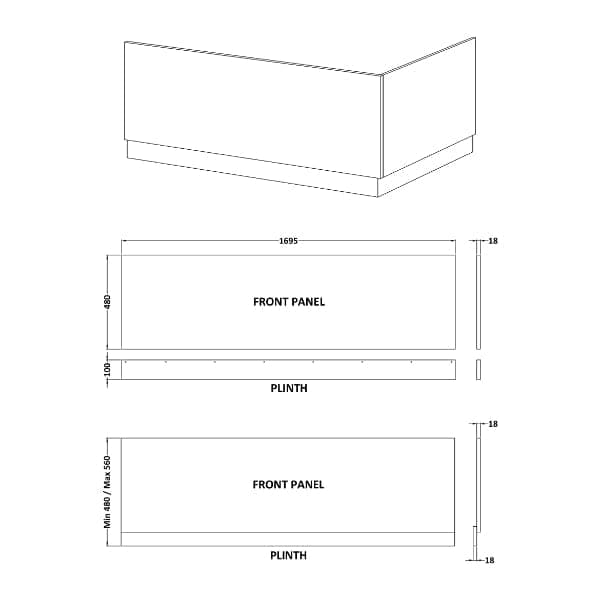 Nuie Bath Panels, Nuie Nuie Athena Bath Front Panel 1700mm x 560mm