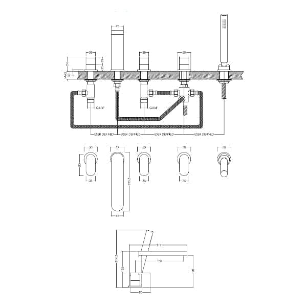 Nuie Bath Shower Mixer Taps,Deck Mounted Taps,Modern Taps Nuie Binsey 5-Hole Bath Shower Mixer Tap - Chrome