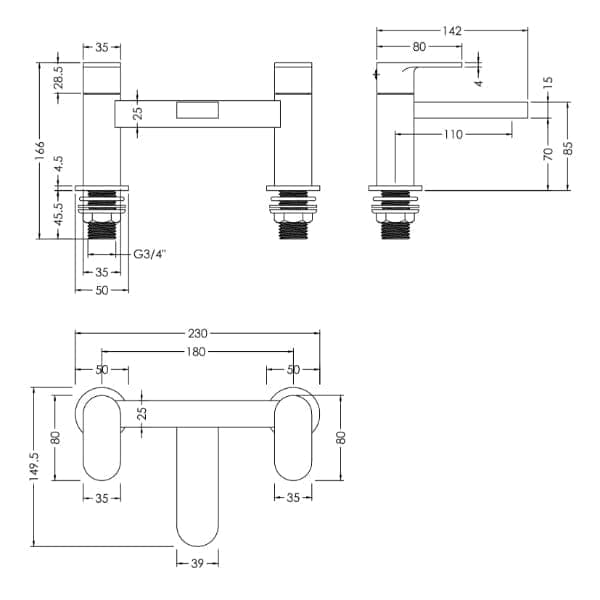 Nuie Bath Filler Taps,Modern Taps,Deck Mounted Taps Nuie Binsey Bath Filler Tap - Chrome