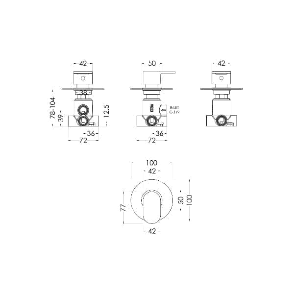 Nuie Manual Shower Valves Nuie Binsey Concealed Diverter Valve - Chrome