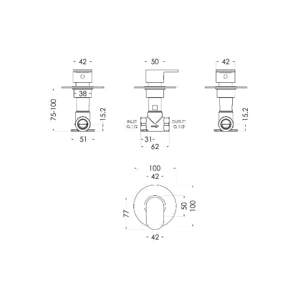 Nuie Manual Shower Valves Nuie Binsey Round Stop Tap Concealed Shower Valve - Chrome