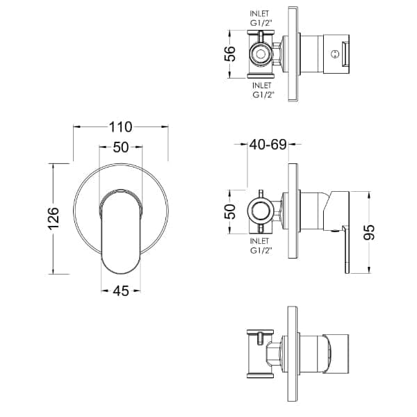 Nuie Manual Shower Valves Nuie Binsey Single Handle Manual Concealed Shower Valve - Chrome