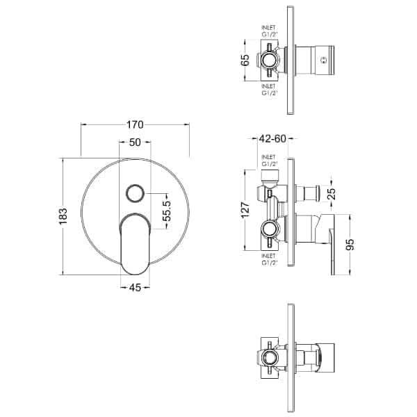 Nuie Manual Shower Valves Nuie Binsey Single Handle Manual Concealed Shower Valve With Diverter - Chrome