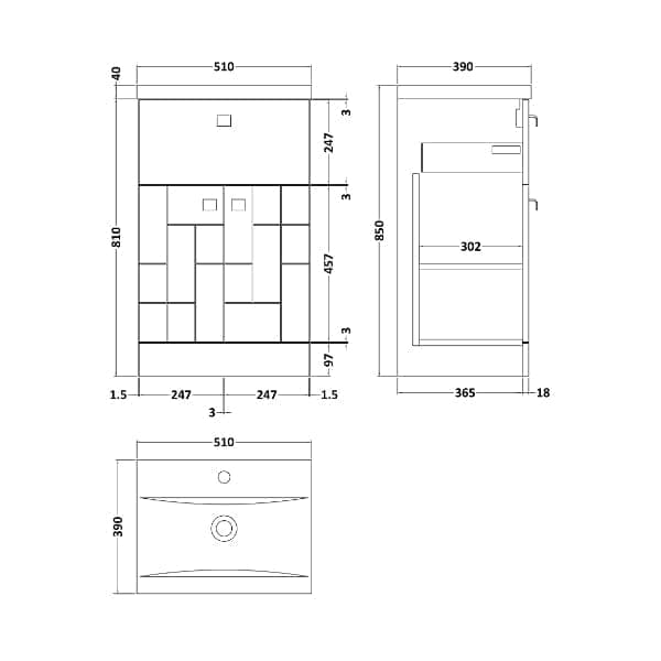 Nuie Floor Standing Vanity Units,Modern Vanity Units,Basins With Floor Standing Vanity Units,Nuie Nuie Blocks 2 Door And 1 Drawer Floorstanding Vanity Unit With Basin-1 500mm Wide