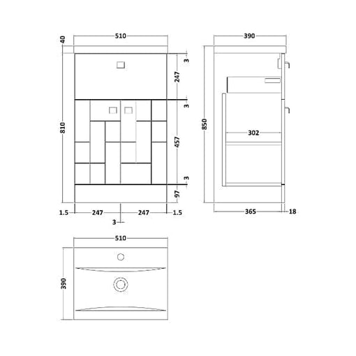 Nuie Floor Standing Vanity Units,Modern Vanity Units,Basins With Floor Standing Vanity Units,Nuie Nuie Blocks 2 Door And 1 Drawer Floorstanding Vanity Unit With Basin-1 500mm Wide