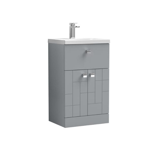 Nuie Floor Standing Vanity Units,Modern Vanity Units,Basins With Floor Standing Vanity Units,Nuie Satin Grey Nuie Blocks 2 Door And 1 Drawer Floorstanding Vanity Unit With Basin-1 500mm Wide