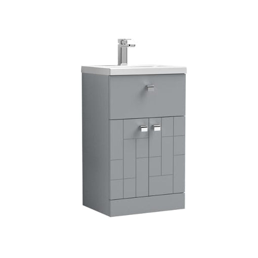 Nuie Floor Standing Vanity Units,Modern Vanity Units,Basins With Floor Standing Vanity Units,Nuie Satin Grey Nuie Blocks 2 Door And 1 Drawer Floorstanding Vanity Unit With Basin-1 500mm Wide