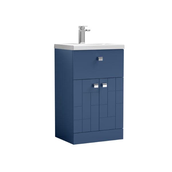 Nuie Floor Standing Vanity Units,Modern Vanity Units,Basins With Floor Standing Vanity Units,Nuie Satin Blue Nuie Blocks 2 Door And 1 Drawer Floorstanding Vanity Unit With Basin-1 500mm Wide