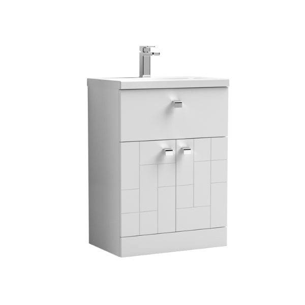 Nuie Floor Standing Vanity Units,Modern Vanity Units,Basins With Floor Standing Vanity Units,Nuie Satin White Nuie Blocks 2 Door And 1 Drawer Floorstanding Vanity Unit With Basin-1 600mm Wide