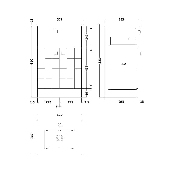 Nuie Floor Standing Vanity Units,Modern Vanity Units,Basins With Floor Standing Vanity Units,Nuie Nuie Blocks 2 Door And 1 Drawer Floorstanding Vanity Unit With Basin-2 500mm Wide