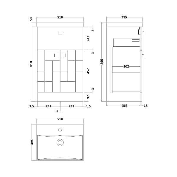 Nuie Floor Standing Vanity Units,Modern Vanity Units,Basins With Floor Standing Vanity Units,Nuie Nuie Blocks 2 Door And 1 Drawer Floorstanding Vanity Unit With Basin-3 500mm Wide