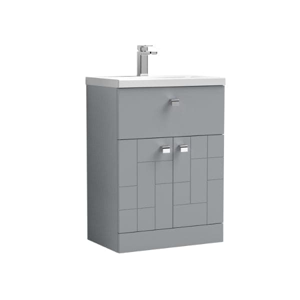 Nuie Floor Standing Vanity Units,Modern Vanity Units,Basins With Floor Standing Vanity Units, Nuie Satin Grey Nuie Blocks 2 Door And 1 Drawer Floorstanding Vanity Unit With Basin-3 600mm Wide