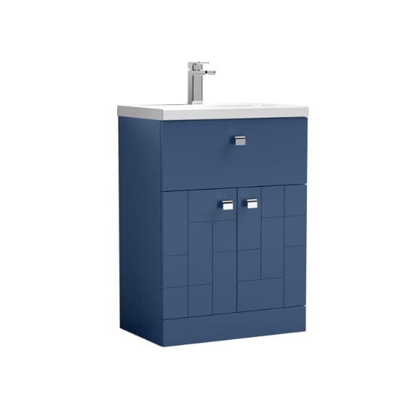 Nuie Floor Standing Vanity Units,Modern Vanity Units,Basins With Floor Standing Vanity Units,Nuie Satin Blue Nuie Blocks 2 Door And 1 Drawer Floorstanding Vanity Unit With Basin-4 600mm Wide