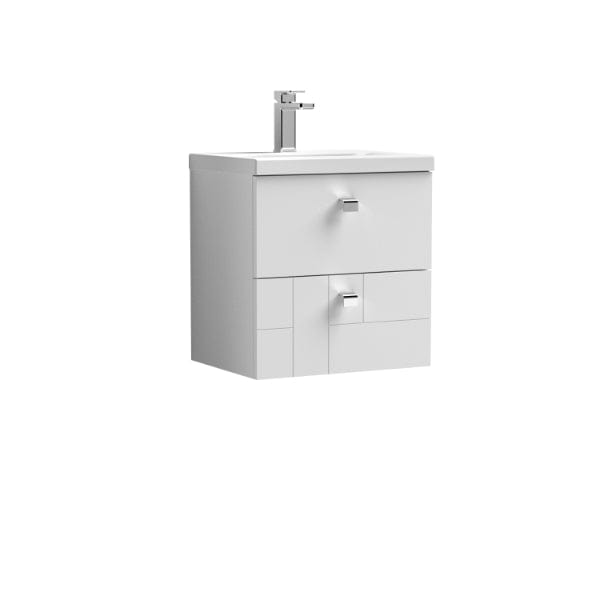 Nuie Wall Hung Vanity Units,Modern Vanity Units,Basins With Wall Hung Vanity Units,Nuie Satin White Nuie Blocks 2 Drawer Wall Hung Vanity Unit With Basin-1 500mm Wide