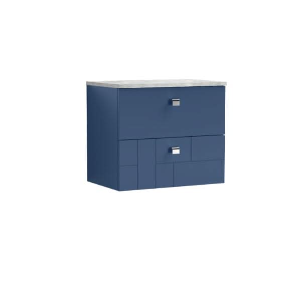 Nuie Blocks 2 Drawer Wall Hung Vanity Unit With Bellato Grey Worktop 600mm Wide