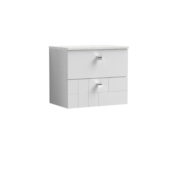 Nuie Wall Hung Vanity Units,Modern Vanity Units,Basins With Wall Hung Vanity Units,Nuie Satin White Nuie Blocks 2 Drawer Wall Hung Vanity Unit With Sparkling White Worktop 600mm Wide