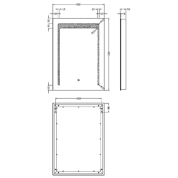 Nuie Illuminated Mirrors Nuie Carina LED Illuminated Mirror With Touch Sensor - 700mm x 500mm - Clear