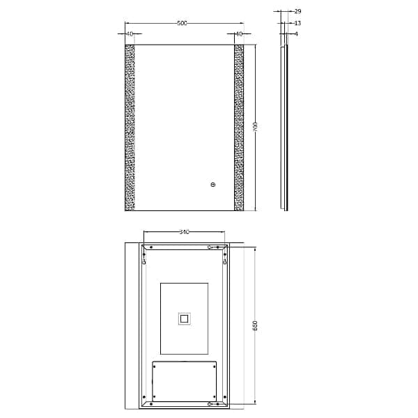 Nuie Illuminated Mirrors Nuie Castor Ambient LED Illuminated Mirror With Touch Sensor - 700mm x 500mm - Clear